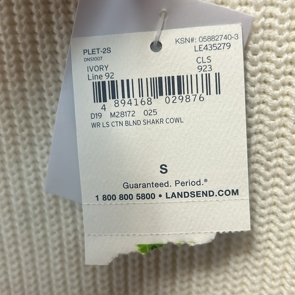 "NWT" Lands' End Knit Cotton Blend Ivory Cowl Neck‎ Sweater- Size Small (6-8) - Picture 3 of 11